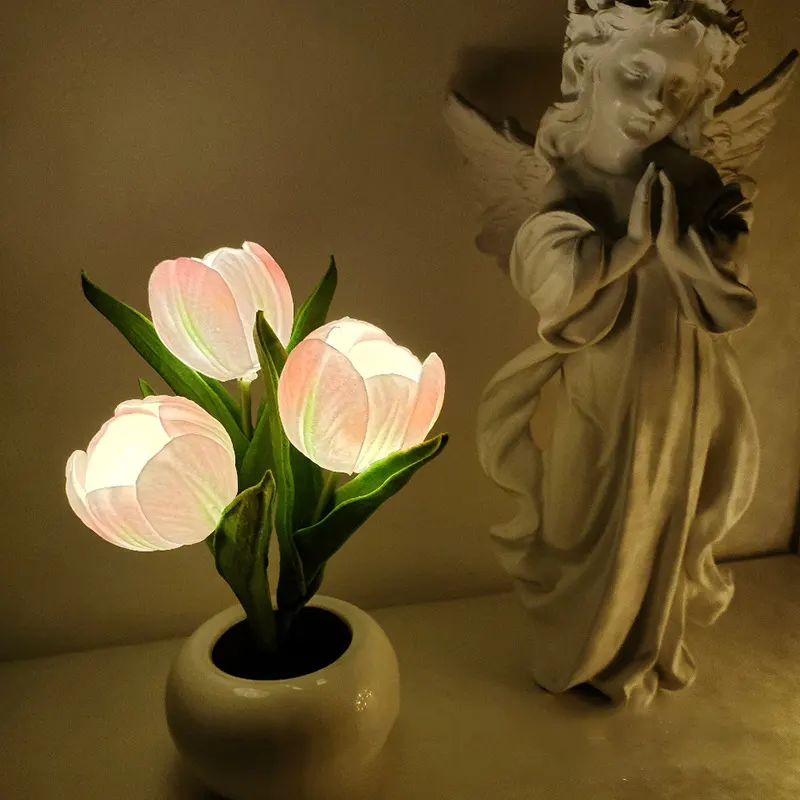 Yapay lale PU çiçekler sıcak renk lamba hediye kutusu uygun tatil dekorasyon için aile parti hediyeler laleler gece lambası