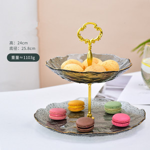 欧式奢华三层水果玻璃盘创意客厅蛋糕糖果甜点货架带金圈零食托盘 - Product Image 4