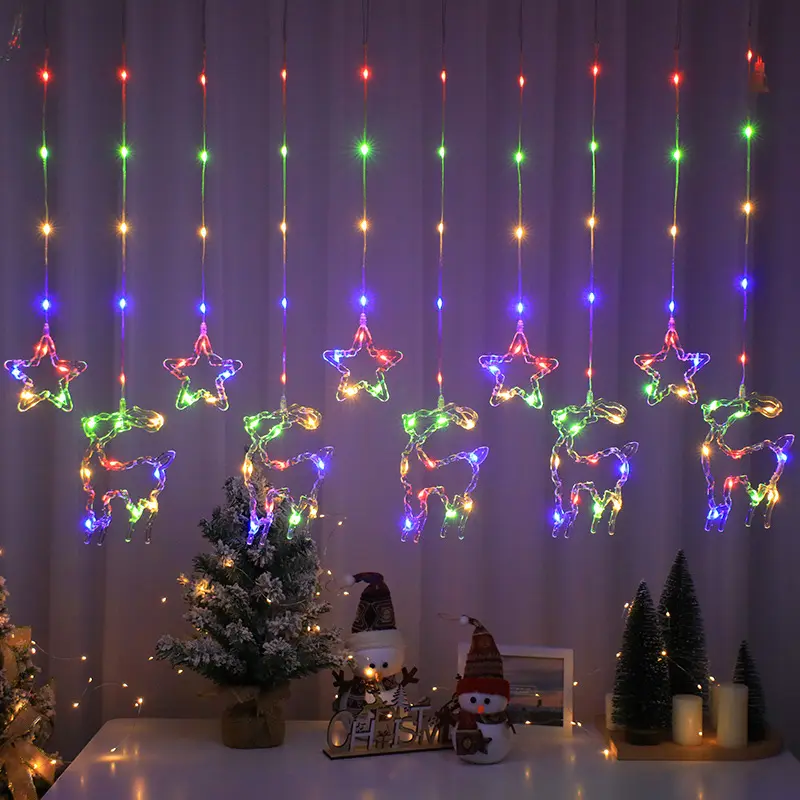 Decorazione della casa della camera da letto di natale 3 m115led 8 modalità di luce della tenda della stella della luna luci decorative della finestra