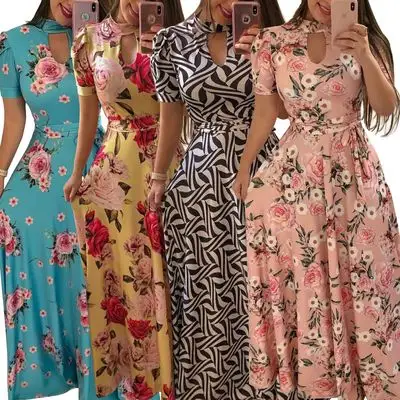 Moda señoras verano playa Club fiesta fino Vestido largo de talla grande mujeres Floral Maxi vestido