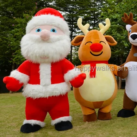 2m/2,6 m/3M caminando dibujos animados inflable Santa mascota disfraz piel corta Linda Santa cláusula mascota