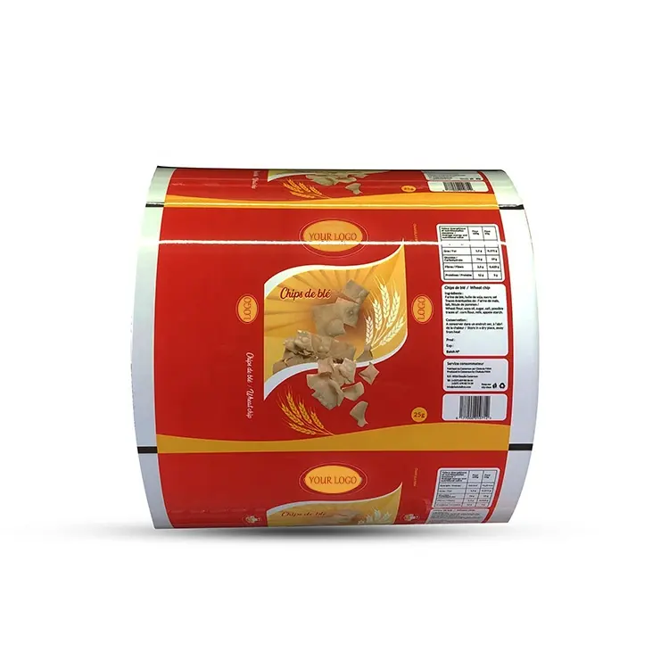 चिप्स कैंडी स्नैक्स पैकेजिंग पाउच के लिए कस्टम मुद्रित प्लास्टिक बिस्कुट पैकेजिंग रोल फिल्म एल्यूमिनियम फोइल पैकेजिंग फिल्म रोल
