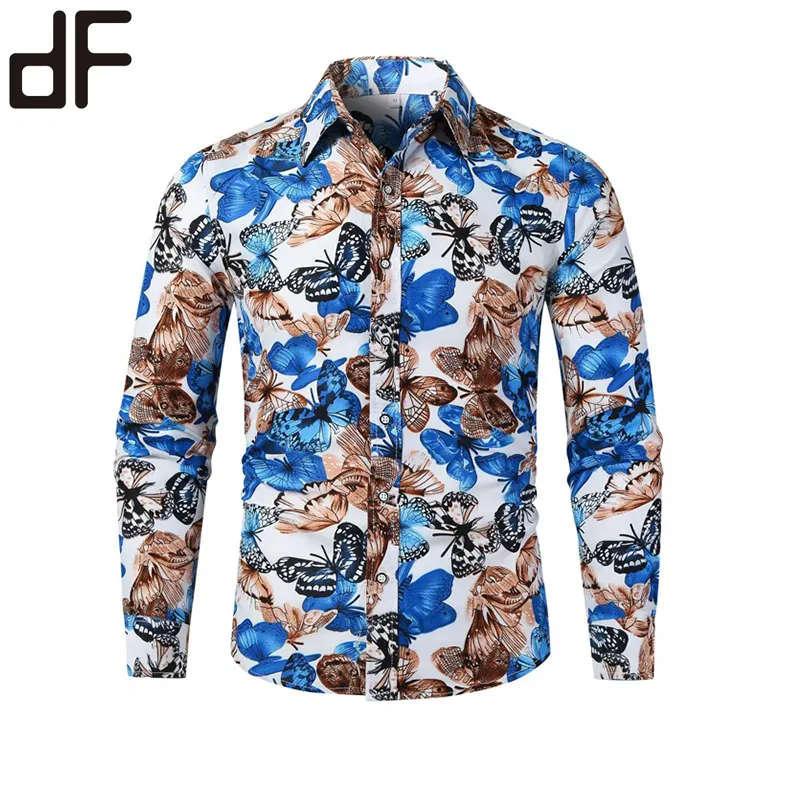 Vente en gros de vêtements africains pour hommes chemise mode de rue imprimé papillon t-shirts pour hommes élégants été 2023 chemises habillées pour hommes