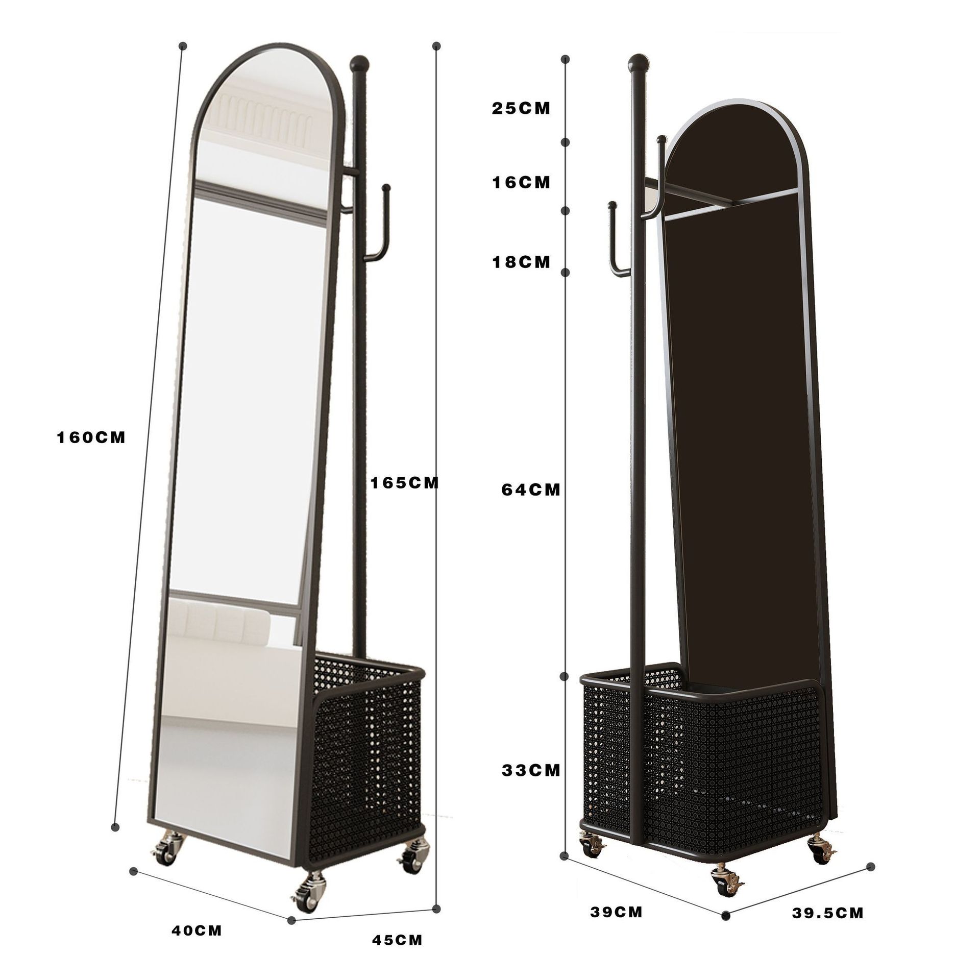 Perchero Giratorio Minimalista Negro y Cesto para Ropa Sucia
