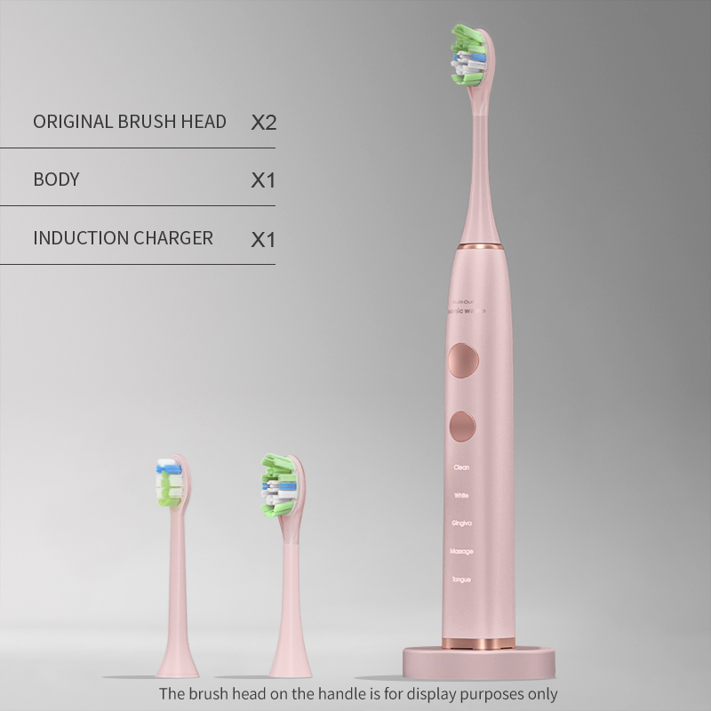 corps rose + deux têtes de brosse + chargeur sans fil