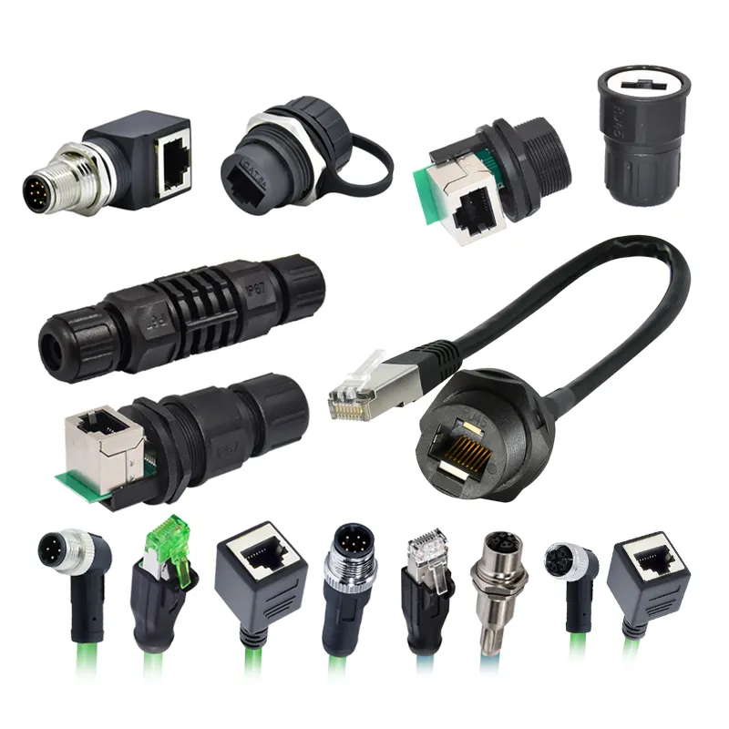 Cable de conectores Rj45, resistente al agua IP68, ensamblaje macho y hembra, Panel Ethernet, conector Rj45, venta al por mayor
