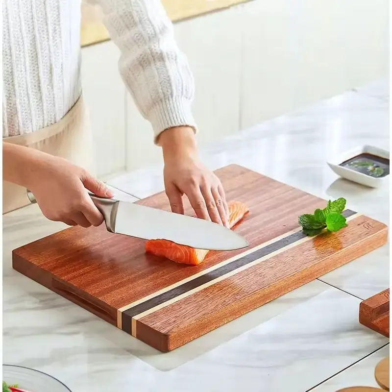 Tablas de cortar de ébano personalizadas al por mayor, utensilios de cocina naturales, tablas de cortar de cocina de madera a rayas con fregaderos colgantes