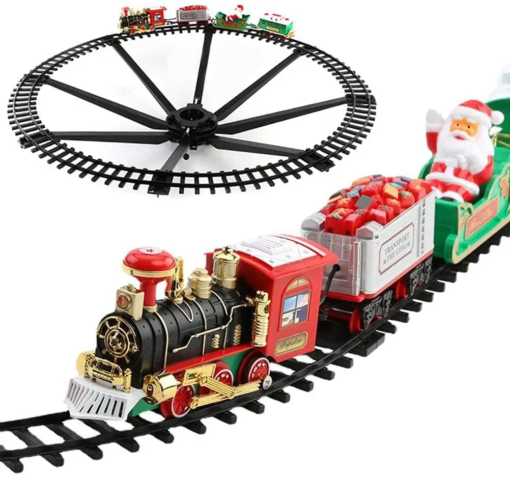 Tren de juguete eléctrico para niños, con sonido y luz colgante coche de pista, árbol de Navidad, juguete de ferrocarril de rotación 360