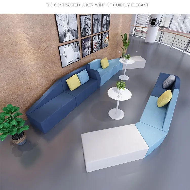 Espacio de recepción de belleza comercial, moderno sofá Seccional de cuero en forma de S, oficina, vestíbulo, curvado, sala de estar
