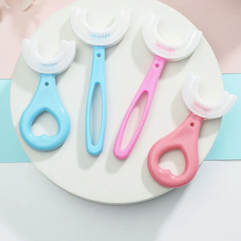 Cepillo de dientes de silicona en forma de u para niños, 360 grados, de goma no tóxica
