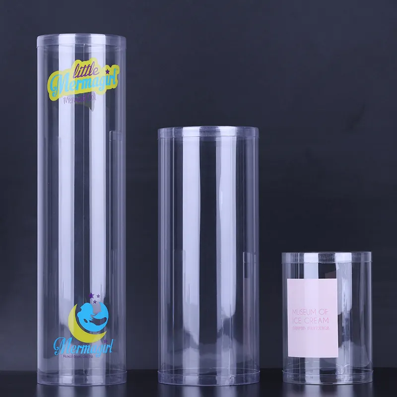 Impresión personalizada al por menor de plástico transparente cilindro té envasado de alimentos Pvc/PET plástico transparente tubos de almacenamiento redondos con tapas