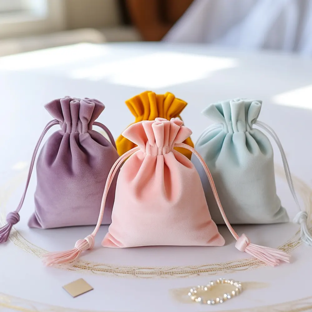 Hot Selling Custom Drawstring Large Canvas Bags Luxury Velvet Pouches For Necklace
