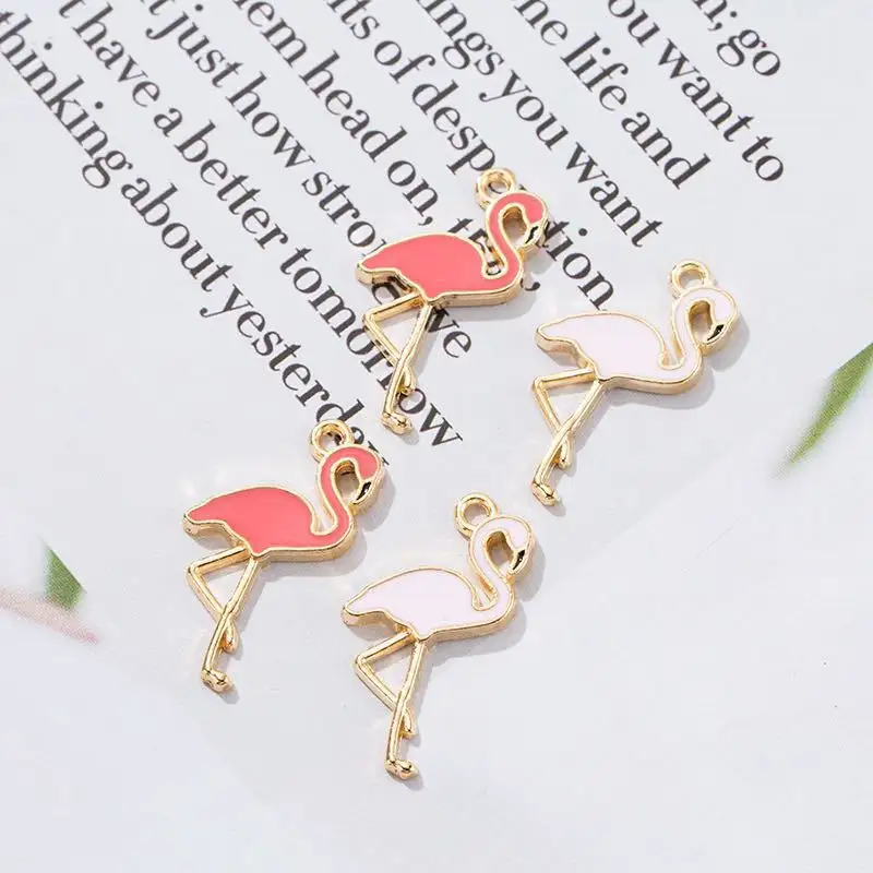 Emaille Flamingo DIY Ohrringe Halskette Schmuck Kleider tasche Schuh Metallteile Zubehör Charm Anhänger für die Schmuck herstellung