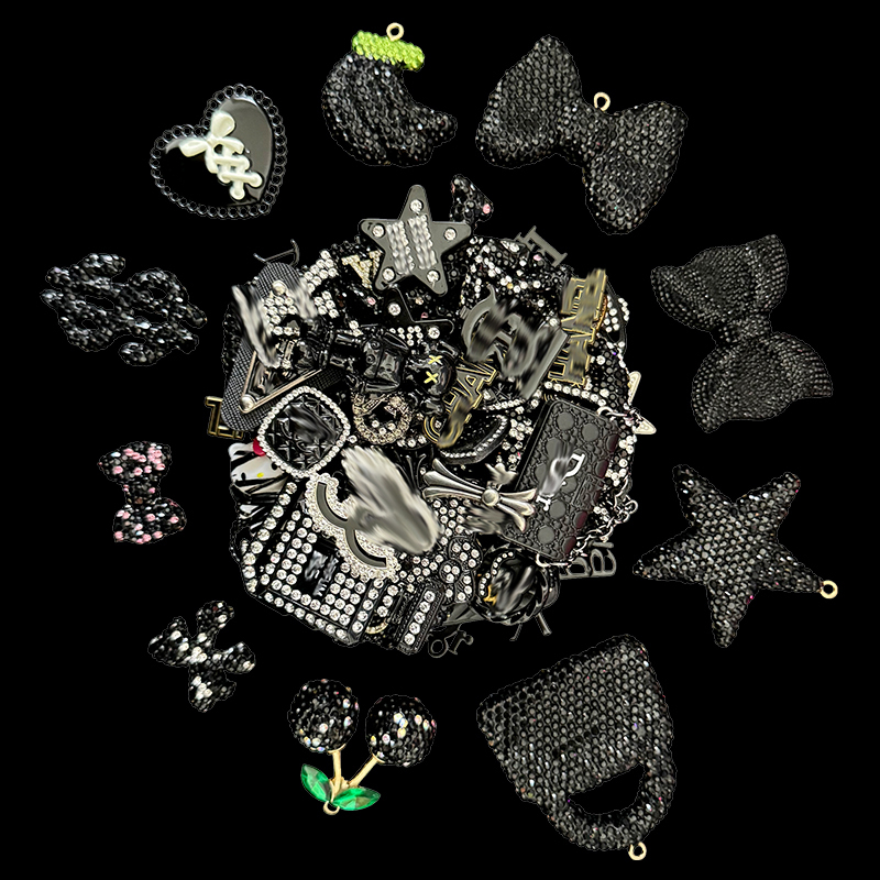 50 pezzi di Charms di Lusso Misti Neri (10L+25M+15S)