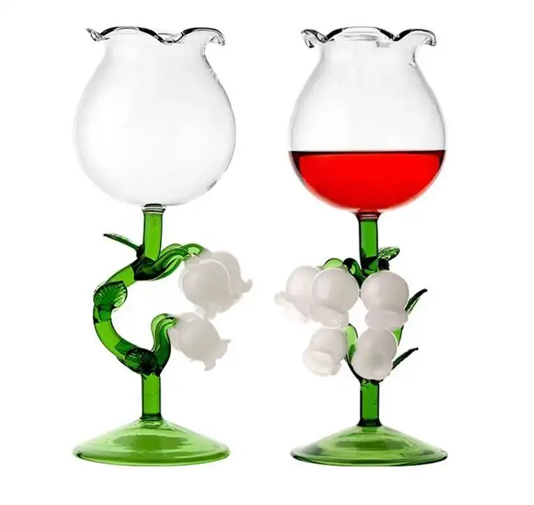 Copas de lirio de Valle hechas a mano al por menor, copa de flores irregulares de 250ml, copa de bebida de vino tinto altamente estética, decoración de copa de Cupido