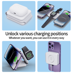 TKT 3 in 1 katlanabilir seyahat kablosuz şarj standı taşınabilir hızlı şarj USB dok istasyonu iPhone iWatch Android cep telefonları