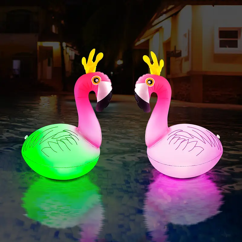 Bertenaga surya Flamingo mengambang lampu kolam, 16 RGB warna berubah LED cahaya bola tiup Flamingo untuk kolam taman