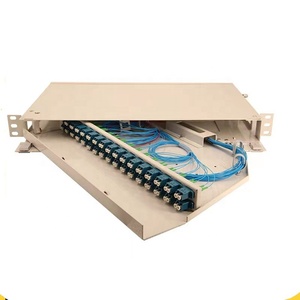 光纤配线架1U 19 "抽屉式24端口SC UPC APC尾纤SM双工FTTH旋转式机架安装光纤接头托盘 - Product Image 1