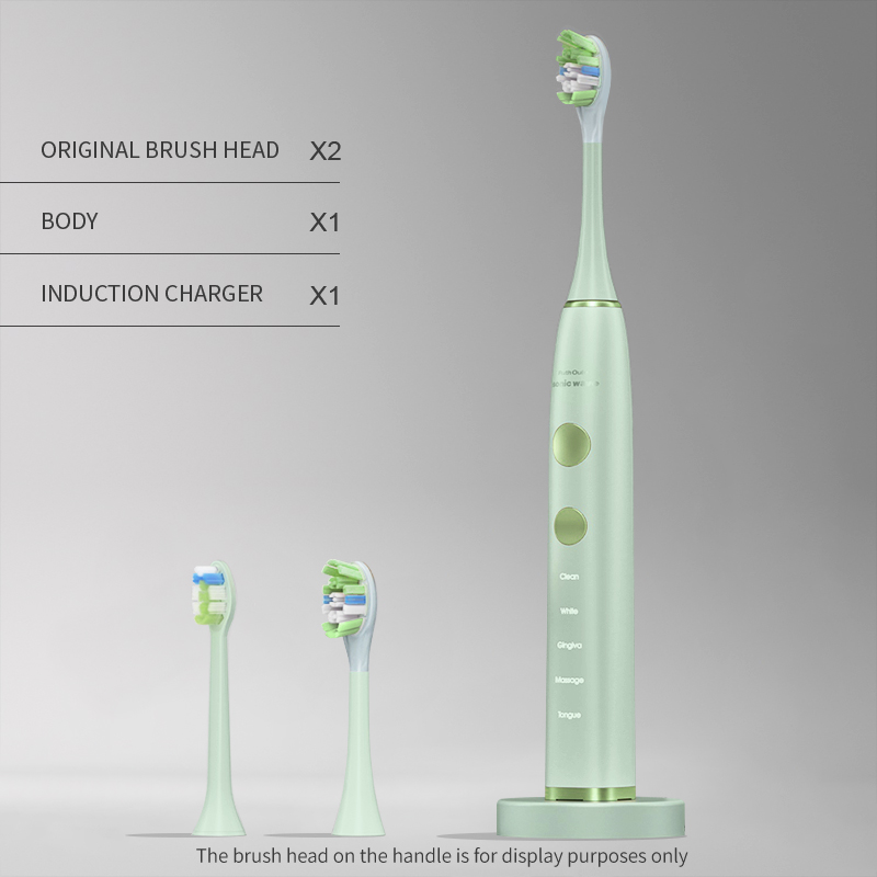 Corps vert + deux têtes de brosse + chargeur sans fil