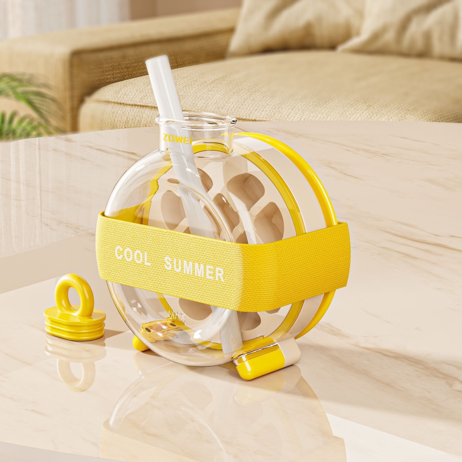 Jaune avec housse en silicone + paille