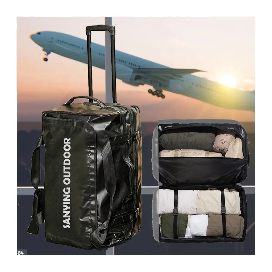 Large Capacity Waterproof Pvc Weekender Holdall Bag Duffle Trolley Bags Equipment Camping Luggage Travel Bags With Wheels Kit