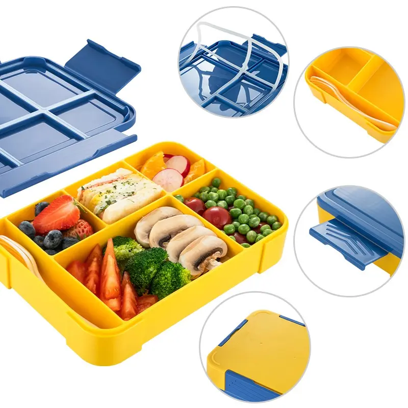 Boîte à lunch Bento sans Bpa Boîte à lunch Pp pour enfants 6 compartiments Vaisselle en plastique pour enfants