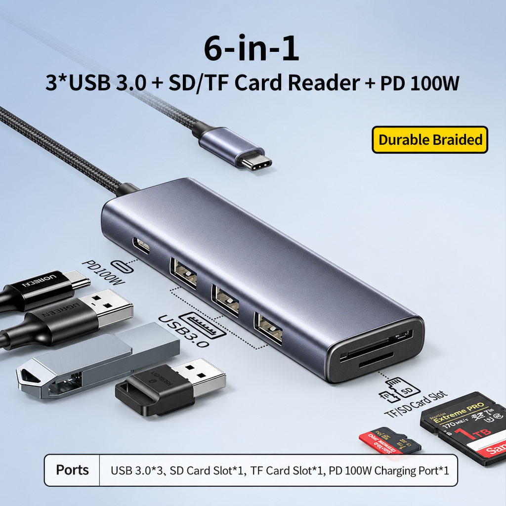 Hub lecteur de carte SD/TF 6 en 1