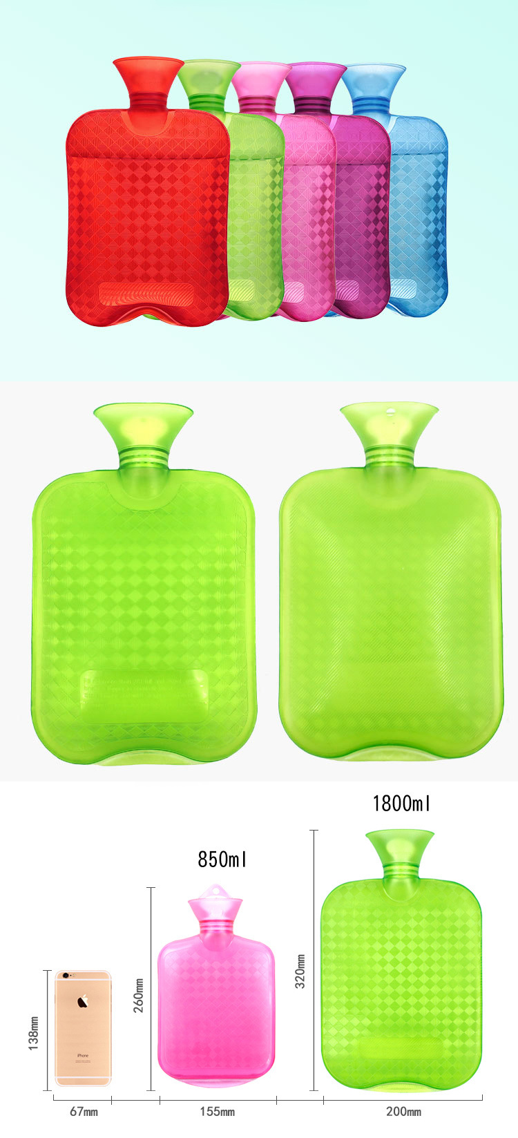 Amazon hot sale high quality oem logo hot water bottle cute hot water bag
