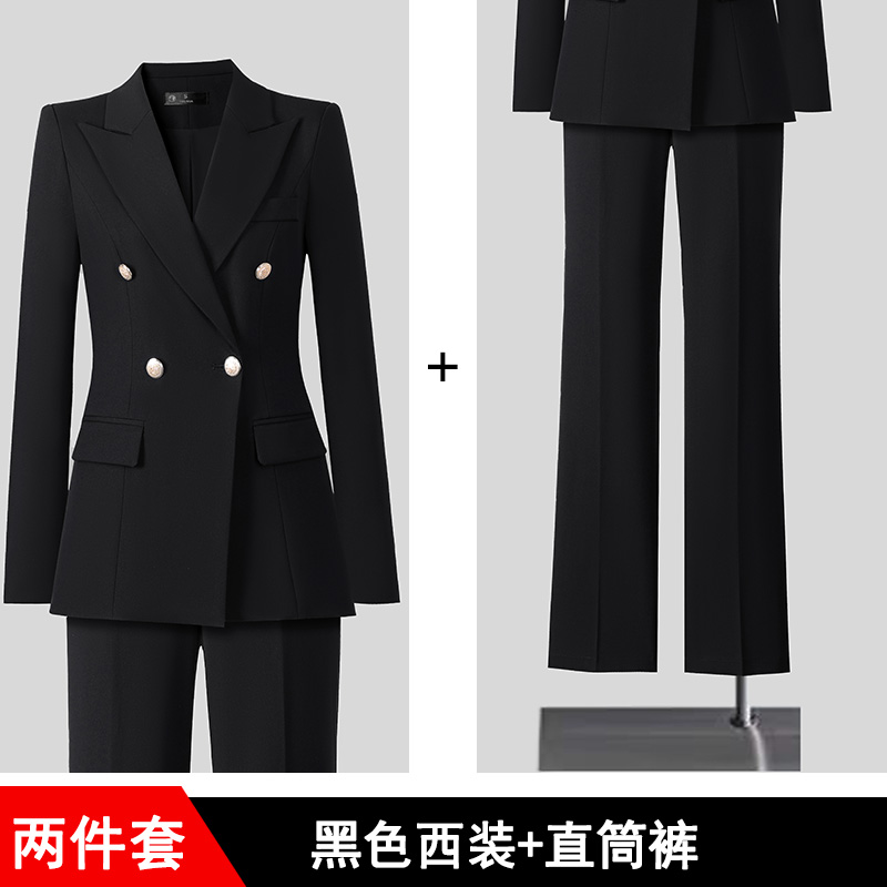 Black coat+straight pants