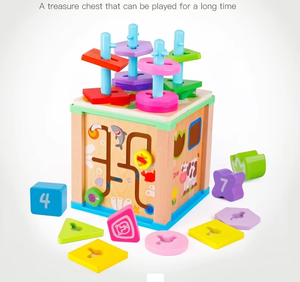Wholesale Baby Montessori Educational <strong>Toy</strong> Multi-function <strong>Round</strong> Bead Treasure <strong>Box</strong> Wooden Shape Sorter Activity Cube <strong>Toys</strong> for Kids - Product Image 5