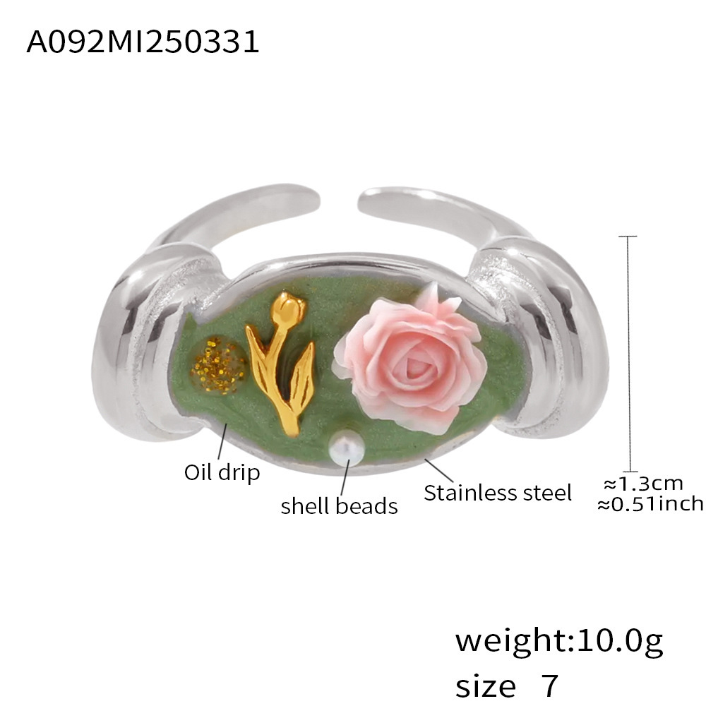 steel-colored pink rose ring