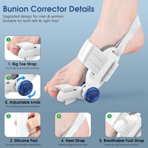 Korektor Bunion yang dapat disesuaikan untuk wanita & pelurus jari kaki & pelindung nyeri, koreksi Hallux <span class=keywords><strong>Valgus</strong></span> (putih) - Product Image 6