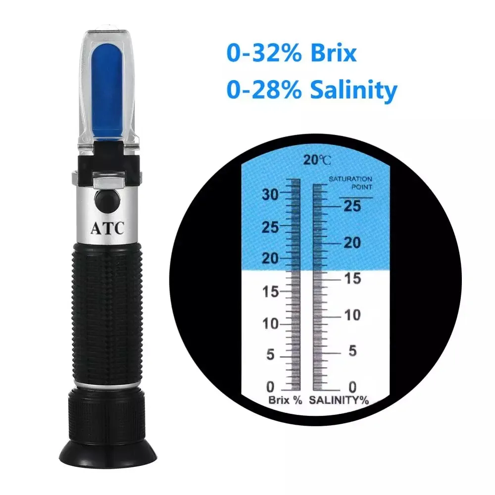 Refractómetro de salinidad con logotipo OEM, prueba de refractómetro de agua salada 0-28% 0-32% Brix para pecera de agua de mar