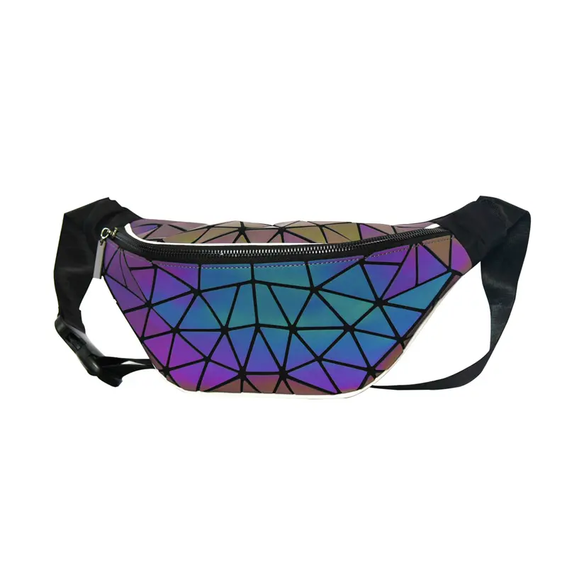 Bolso de canguro unisex, bolsa de pecho de cuero luminoso, cinturón femenino, reflectante, novedad de 2023