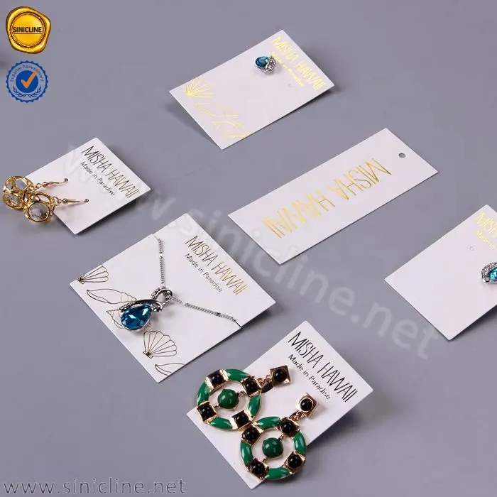 Sinicline Tarjeta de papel blanco de oro personalizado de papel de logotipo de embalaje de la joyería tarjetas de pendiente pantalla tarjeta