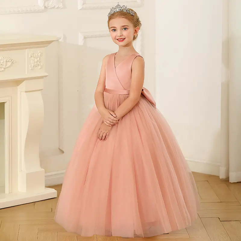 Ropa de alta calidad para niños, vestidos para ocasiones especiales, ropa formal para niños, Vestido largo de tul satinado, vestido de princesa para niña