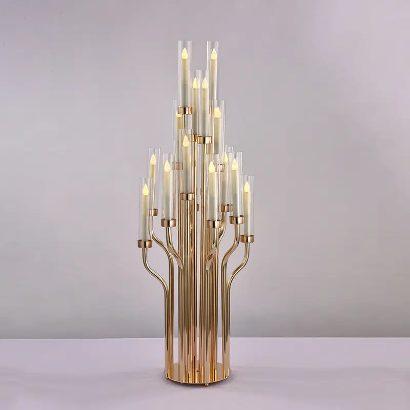 16 Arms Gold Candelabra Metal Candle Holders Stands Wedding Road Lead For Home Party Decoration Metal Candelabra Centerpieces