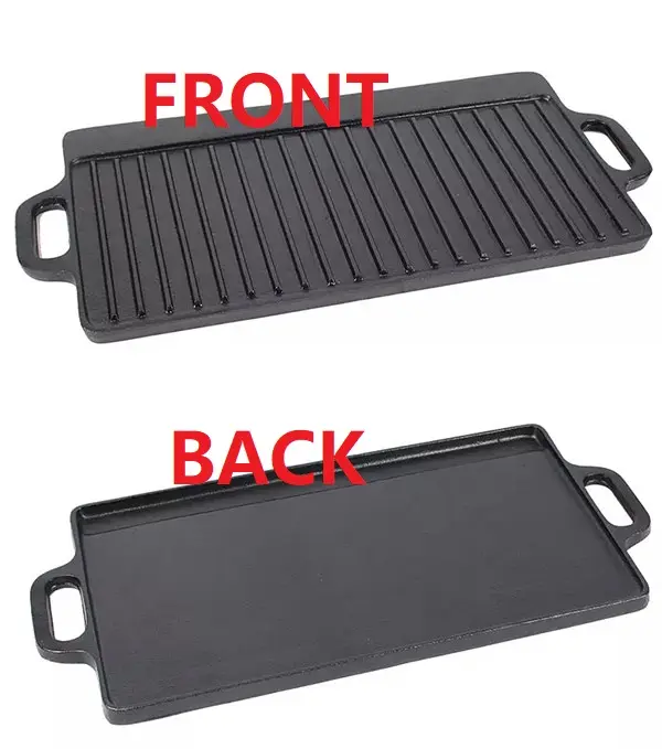 Ferro fundido chapa dupla lado grill pré-temperado chapa fogão chapa superior chapa churrasco grill placa