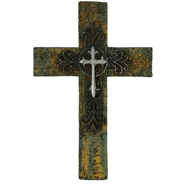 Shabby Chic tiza pintura aspecto Cruz cristiana de madera para Iglesia hogar habitación pared cruces rústico colgante decoración estilo rústico