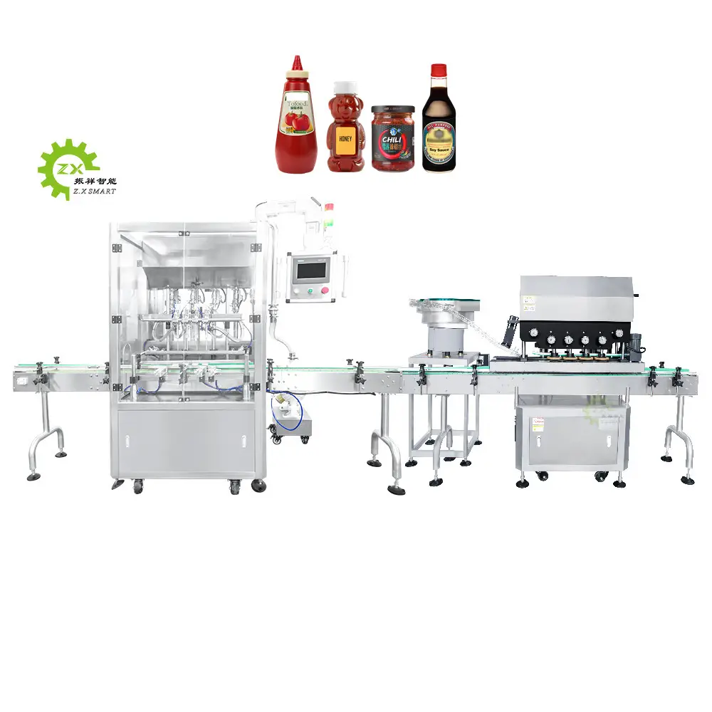 ZXSMART Machine de remplissage de liquide entièrement automatique Miel Pâte de tomate Sauce Remplissage Machine d'emballage d'étanchéité