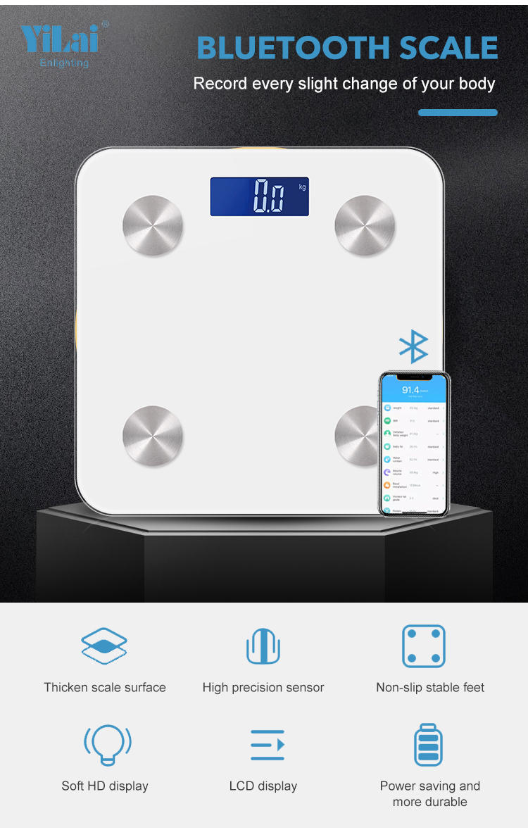 OEM/ODM 180KG Smart Body Analysis App Weight Lcd Display Electronic Weighing Body Fat Scale