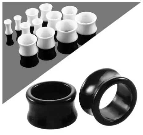 Par de acrílico blanco y negro hueco Túnel de oído tapones Piercing con doble acampanado pendiente indicadores Piercings de 4mm-20mm para joyería Unisex