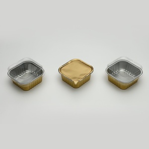 Bán buôn 300ml 10oz vuông cupcake Foil cup dùng một lần mini bánh Chảo nhôm foil Baking cup có nắp đậy - Product Image 3