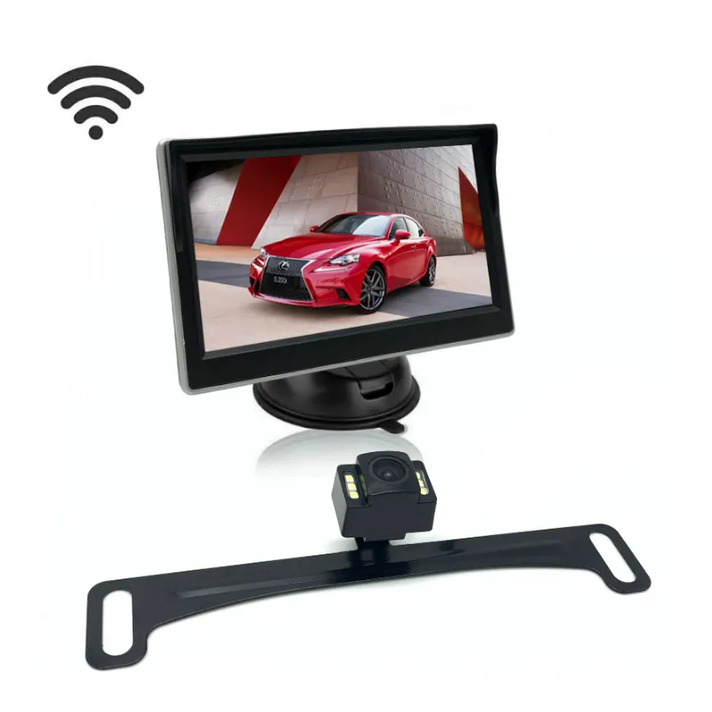 Caméra de recul numérique sans fil, écran de 5 pouces, 2.4G, avec caméra de recul, cadre à plaque d'immatriculation US, système vidéo pour véhicule
