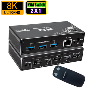 8K 2.<strong>1</strong> <strong>KVM</strong> <strong>Switch</strong> Splitter USB 3.0 Switcher 2 In <strong>1</strong> Out For Computer Monitor Keyboard Mouse EDID HDCP Print