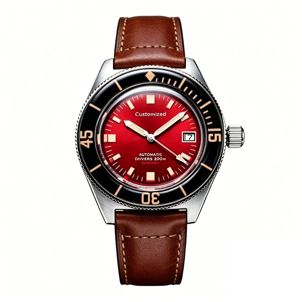 Cinturino in pelle con quadrante rosso