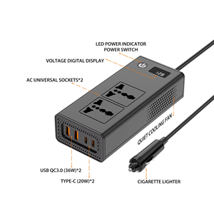 Nuevo inversor de coche potencia 200W enchufe Universal Dual interfaz 4USB QC3.0 + PD entrada de carga rápida 12V a salida 220V voltaje - Product Image 2