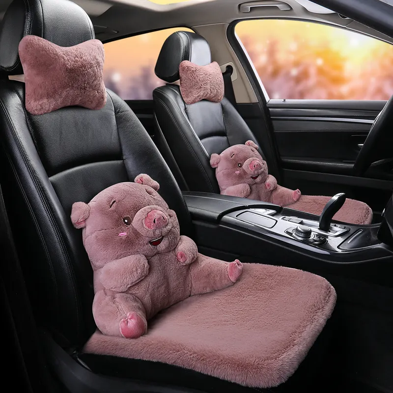 Housses de siège de voiture de dessin animé personnalisée pour fille et femme, coussin de siège unique en laine d'hiver, rangée avant, en peluche