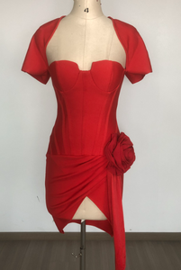 SB3422 Women Celebrity <strong>Sexy</strong> Red Mini Bodycon Dress Short Sleeve Square Neck Elegant Party Bandage Dress