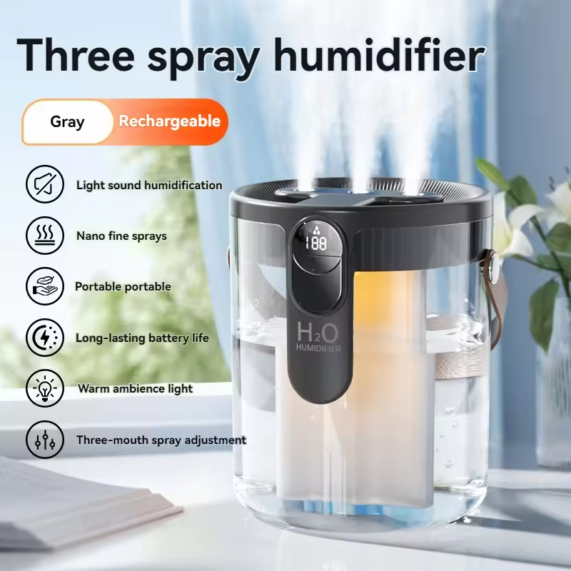 Triple-Spray Humidifier (Gray) USB Rechargeable Type